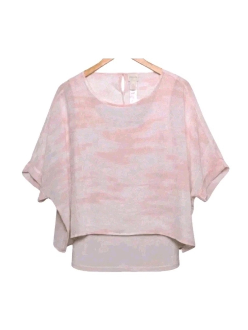 Chicos Two Fer Women’s Layered Short Sleeve Blouse in Light Pink